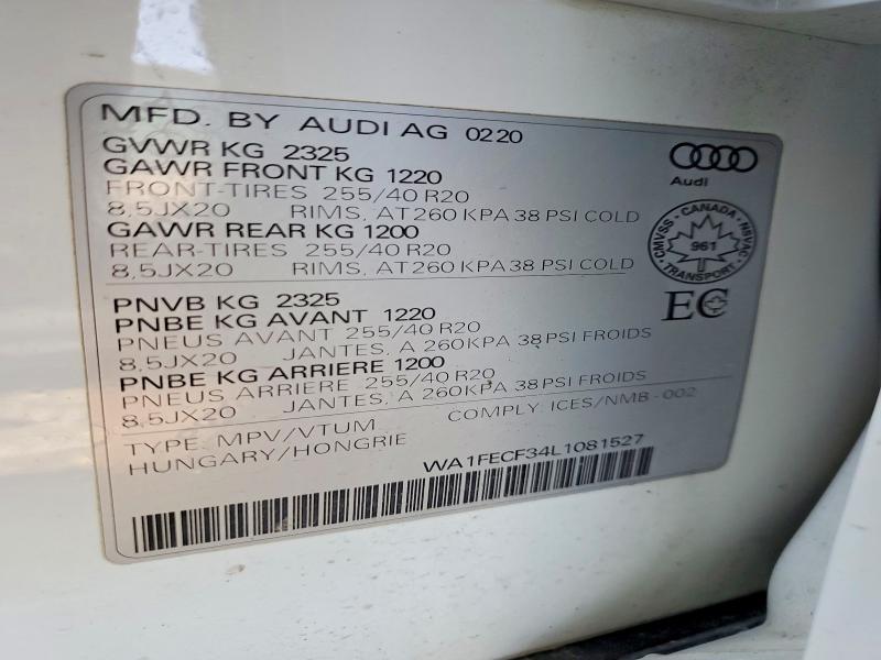 Продажа на аукционе авто 2020 Audi Q3, vin: WA1FECF34L1081527, номер лота: 79195485