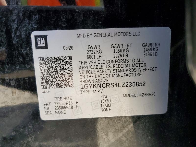 45968826 :رقم المزاد ، 1GYKNCRS4LZ235852 vin ، 2020 Cadillac Xt5 مزاد بيع