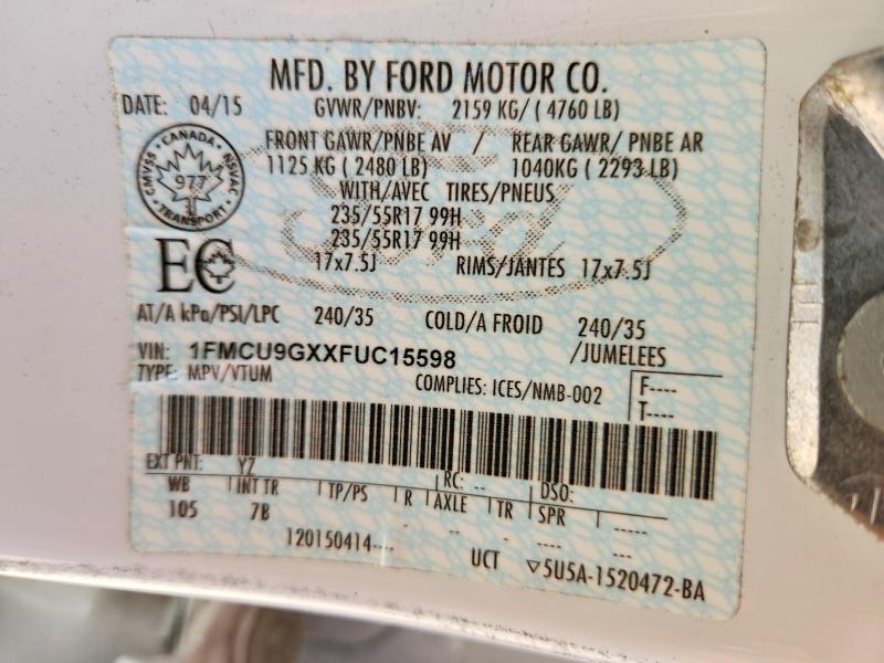2015 Ford Escape მანქანა იყიდება აუქციონზე, vin: 1FMCU9GXXFUC15598, აუქციონის ნომერი: 47115096