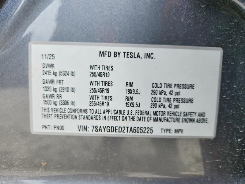 46236536 :رقم المزاد ، 7SAYGDED2TA605225 vin ، 2026 Tesla Model Y مزاد بيع