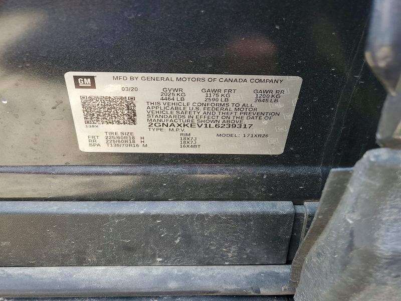 2020 Chevrolet Equinox მანქანა იყიდება აუქციონზე, vin: 2GNAXKEV1L6239317, აუქციონის ნომერი: 41638016