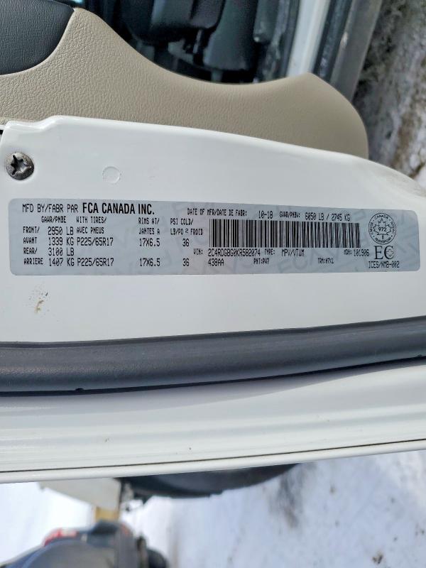2019 Dodge Grand Caravan მანქანა იყიდება აუქციონზე, vin: 2C4RDGBG0KR582074, აუქციონის ნომერი: 47265466