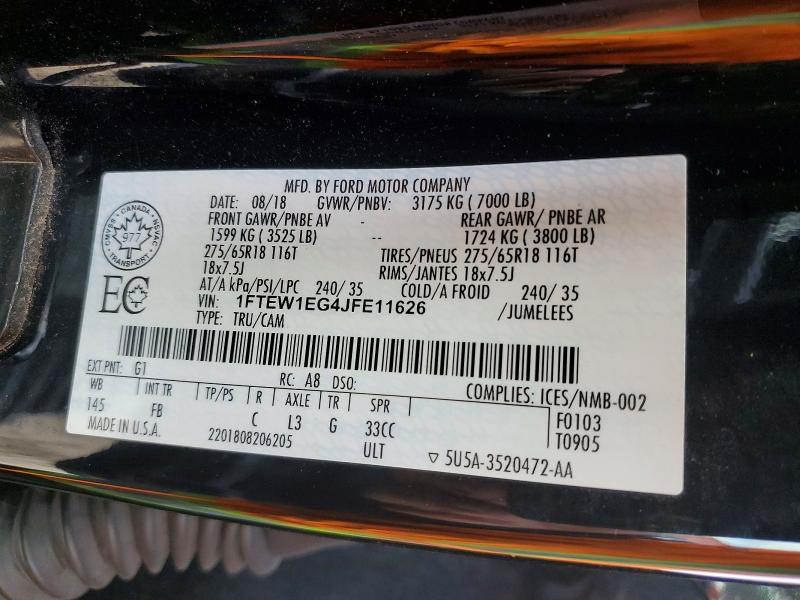 Продажа на аукционе авто 2018 Ford F150, vin: 1FTEW1EG4JFE11626, номер лота: 45628276