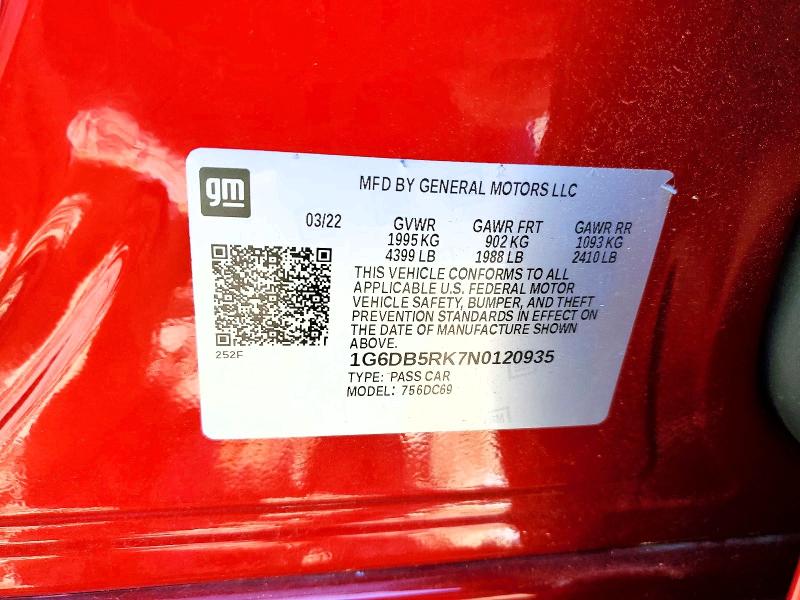 45811416 :رقم المزاد ، 1G6DB5RK7N0120935 vin ، 2022 Cadillac Ct4 مزاد بيع