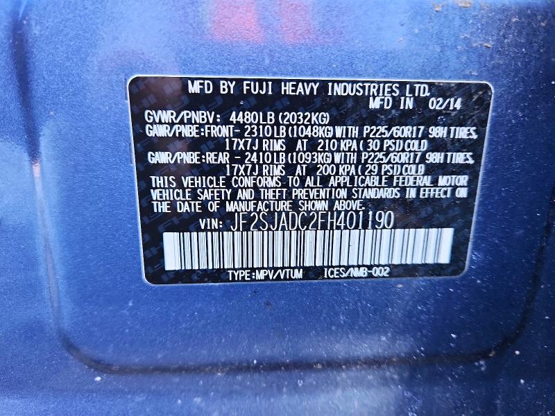 79799605 :رقم المزاد ، JF2SJADC2FH401190 vin ، 2015 Subaru Forester مزاد بيع