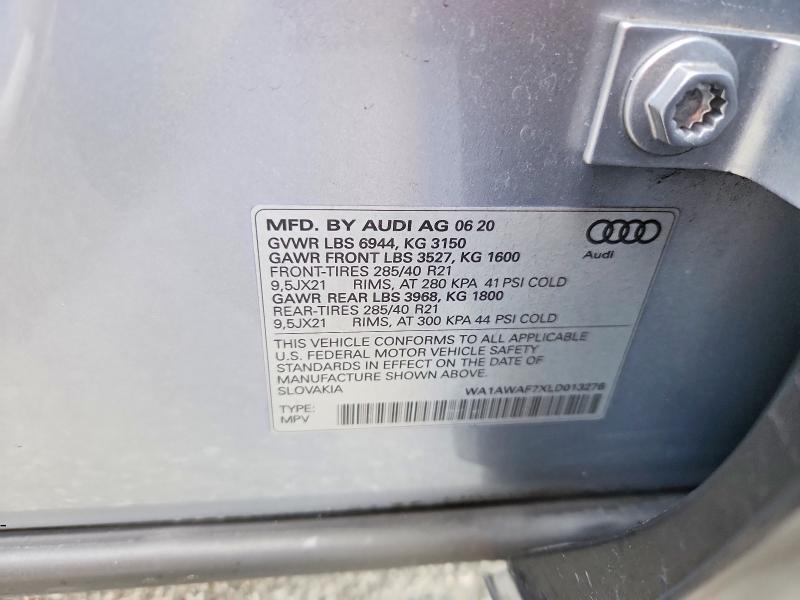 Aukcja sprzedaży 2020 Audi Sq7, vin: WA1AWAF7XLD013276, numer aukcji: 79799195