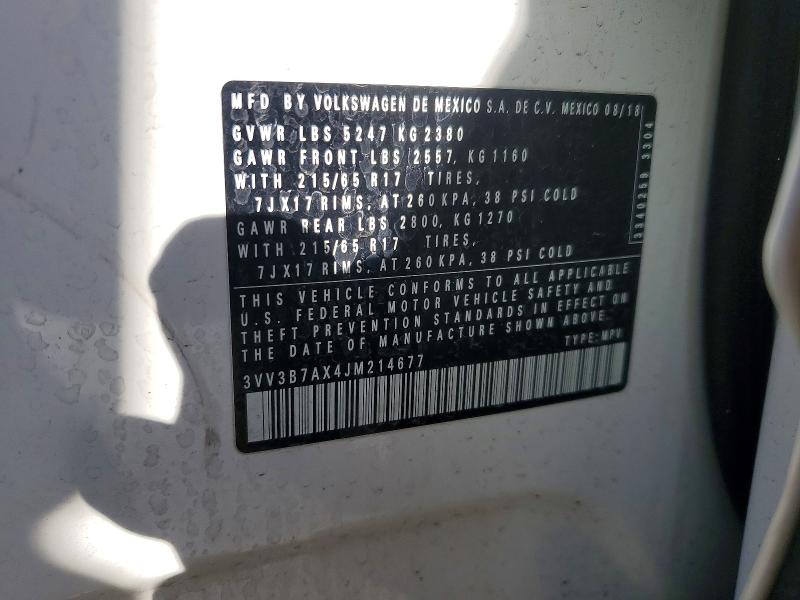 41584876 :رقم المزاد ، 3VV3B7AX4JM214677 vin ، 2018 Volkswagen Tiguan مزاد بيع