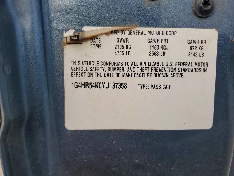 Продаж на аукціоні авто 2000 Buick Lesabre, vin: 1G4HR54K0YU137358, номер лоту: 46872426