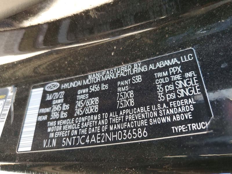 2022 Hyundai Santa Cruz მანქანა იყიდება აუქციონზე, vin: 5NTJC4AE2NH036586, აუქციონის ნომერი: 47221926