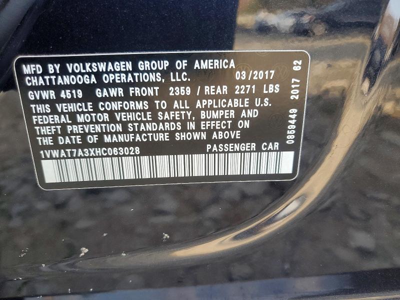 2017 Volkswagen Passat მანქანა იყიდება აუქციონზე, vin: 1VWAT7A3XHC063028, აუქციონის ნომერი: 47749726