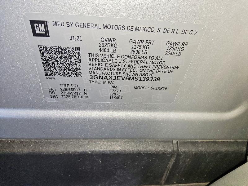 Aukcja sprzedaży 2021 Chevrolet Equinox, vin: 3GNAXJEV6MS139338, numer aukcji: 78626925