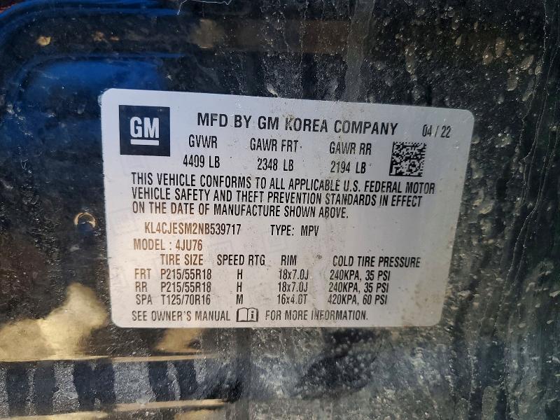 46878306 :رقم المزاد ، KL4CJESM2NB539717 vin ، 2022 Buick Encore مزاد بيع