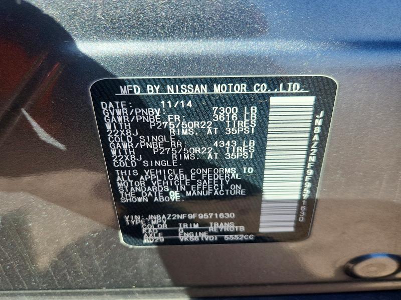 Aukcja sprzedaży 2015 Infiniti Qx80, vin: JN8AZ2NF9F9571630, numer aukcji: 47029076