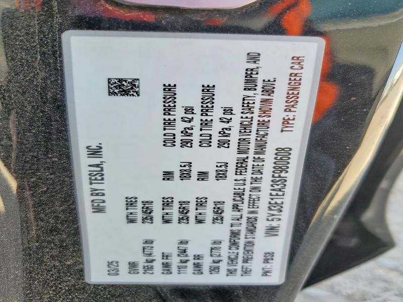 Продажа на аукционе авто 2025 Tesla Model 3, vin: 5YJ3E1EA3SF980608, номер лота: 46454426