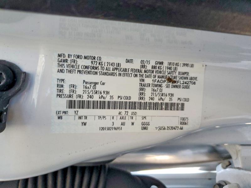 2015 Ford Focus მანქანა იყიდება აუქციონზე, vin: 1FADP3K2XFL242708, აუქციონის ნომერი: 46914256