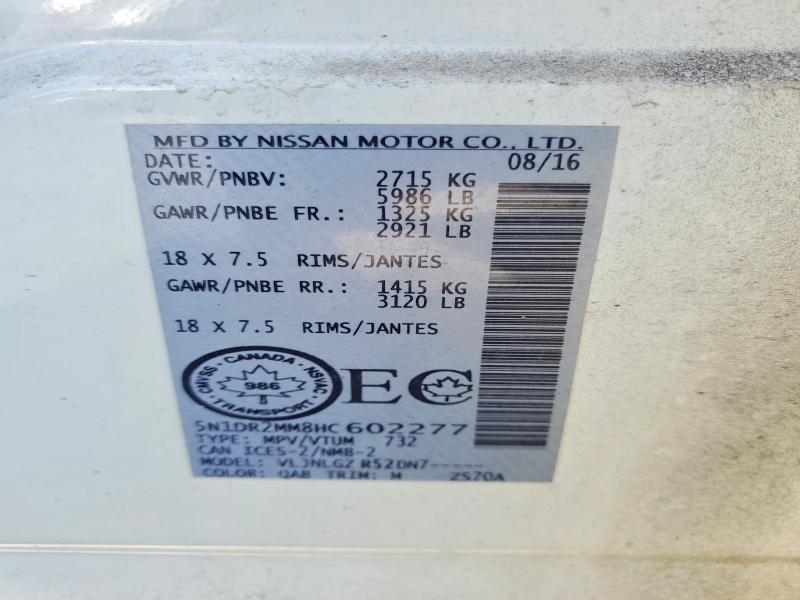 45991106 :رقم المزاد ، 5N1DR2MM8HC602277 vin ، 2017 Nissan Pathfinder مزاد بيع