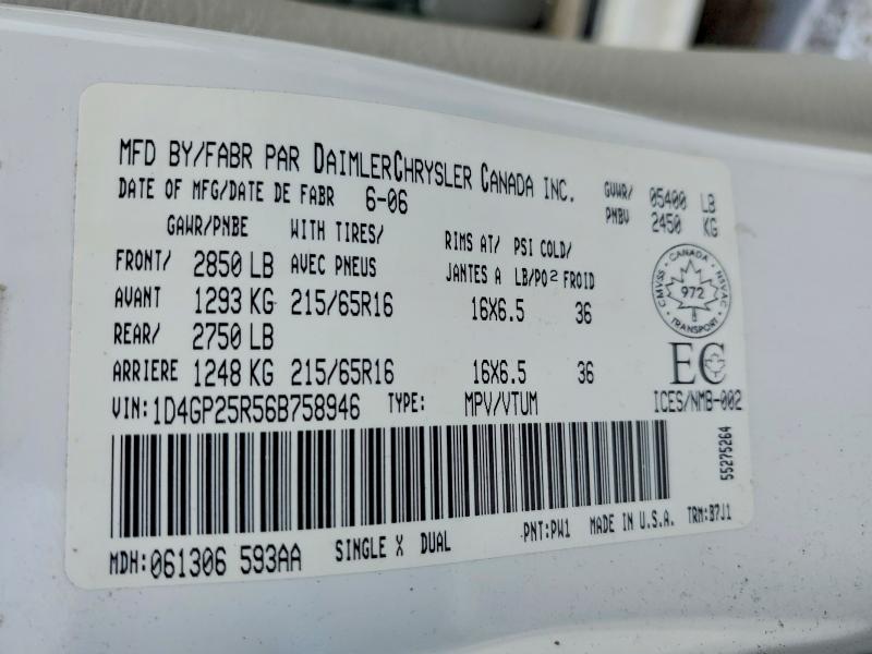 Продаж на аукціоні авто 2006 Dodge Caravan, vin: 1D4GP25R56B758946, номер лоту: 46197566