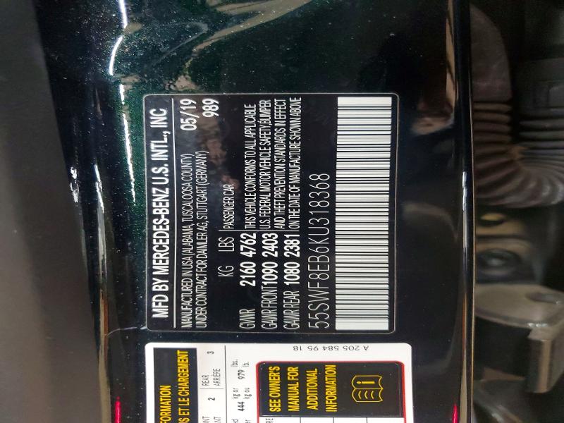 Продажа на аукционе авто 2019 Mercedes-benz C, vin: 55SWF8EB6KU318368, номер лота: 46149226