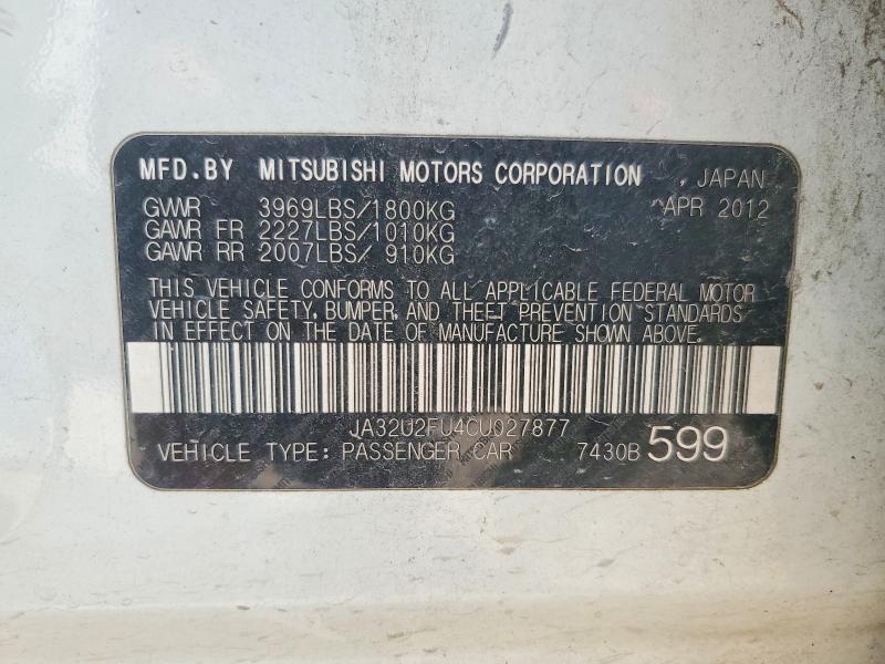 47318006 :رقم المزاد ، JA32U2FU4CU027877 vin ، 2012 Mitsubishi Lancer مزاد بيع