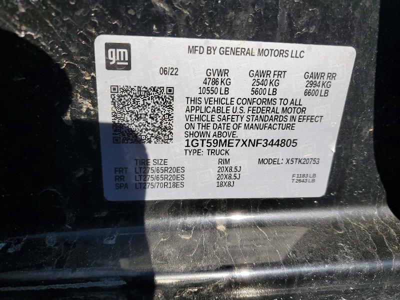 Продаж на аукціоні авто 2022 Gmc Sierra, vin: 1GT59ME7XNF344805, номер лоту: 46079716