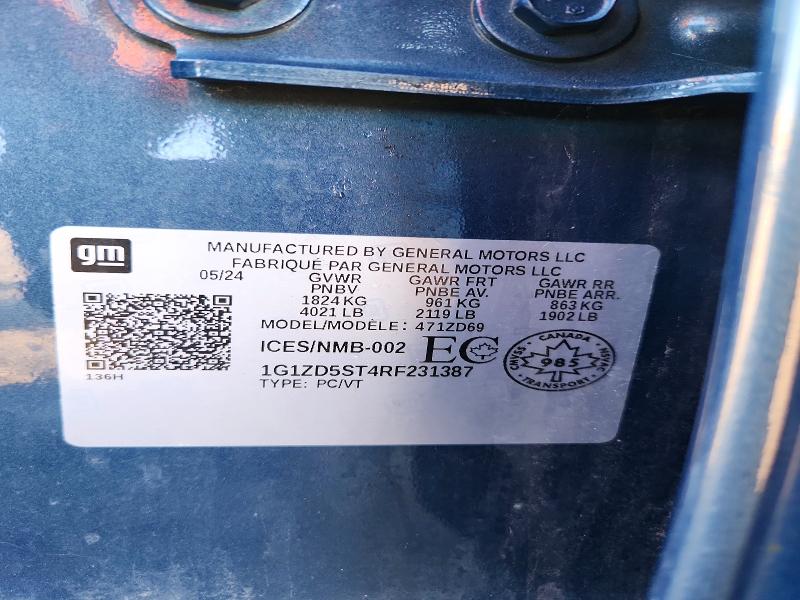 47410596 :رقم المزاد ، 1G1ZD5ST4RF231387 vin ، 2024 Chevrolet Malibu مزاد بيع