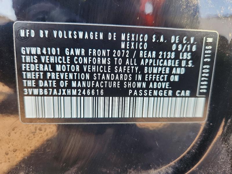 Aukcja sprzedaży 2017 Volkswagen Jetta, vin: 3VWB67AJXHM246616, numer aukcji: 41791876