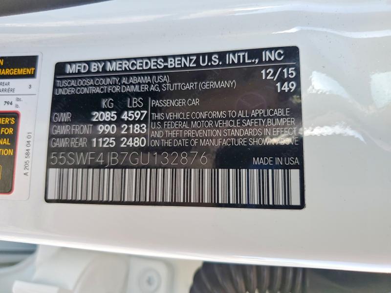 41973686 :رقم المزاد ، 55SWF4JB7GU132876 vin ، 2016 Mercedes-benz C مزاد بيع