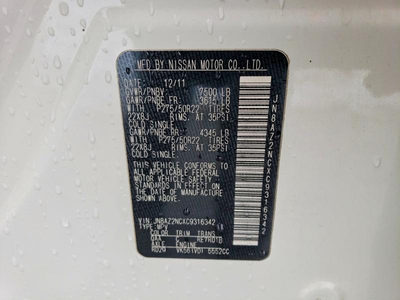 2012 Infiniti Qx56 მანქანა იყიდება აუქციონზე, vin: JN8AZ2NCXC9316342, აუქციონის ნომერი: 79332225