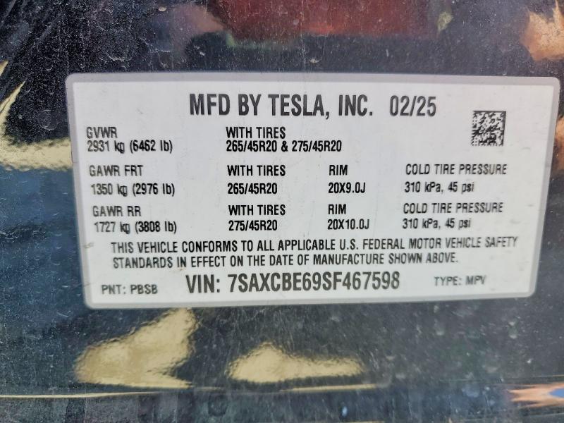 Продажа на аукционе авто 2025 Tesla Model X, vin: 7SAXCBE69SF467598, номер лота: 41990366