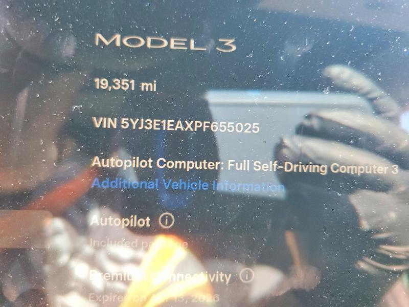 2023 Tesla Model 3 მანქანა იყიდება აუქციონზე, vin: 5YJ3E1EAXPF655025, აუქციონის ნომერი: 46568116