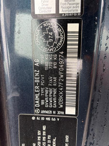 Aukcja sprzedaży 1998 Mercedes-benz Slk, vin: WDBKK47F2WF049774, numer aukcji: 46003586