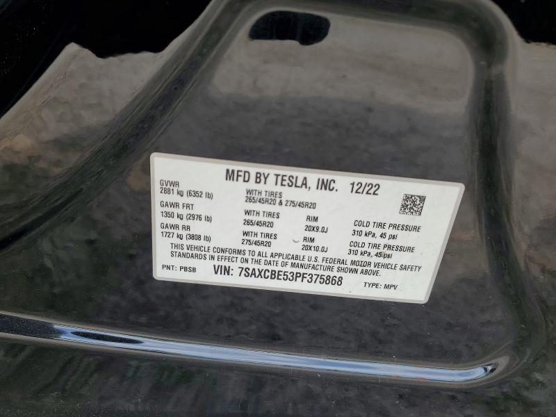 2023 Tesla Model X მანქანა იყიდება აუქციონზე, vin: 7SAXCBE53PF375868, აუქციონის ნომერი: 79803135