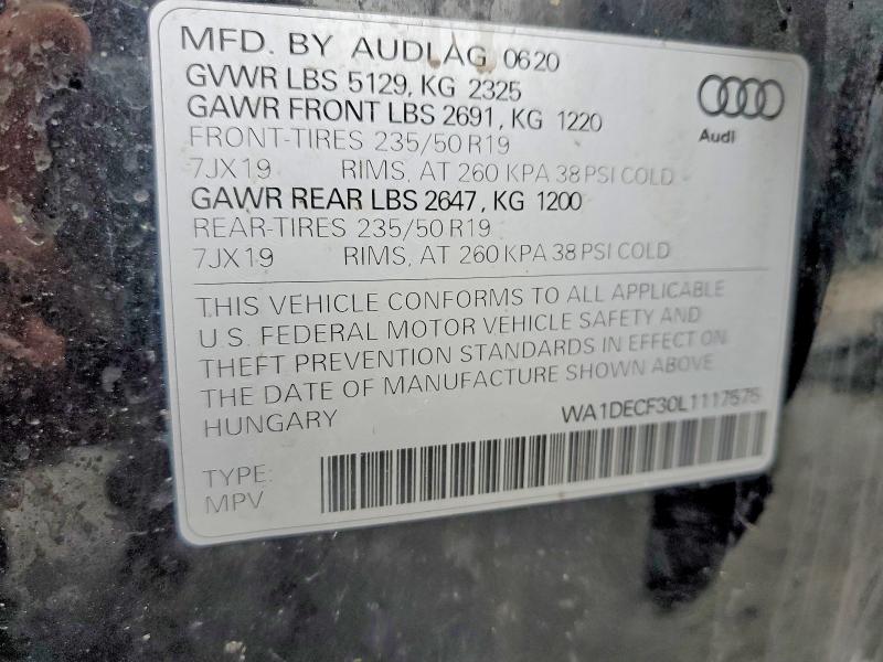 79887355 :رقم المزاد ، WA1DECF30L1117575 vin ، 2020 Audi Q3 مزاد بيع
