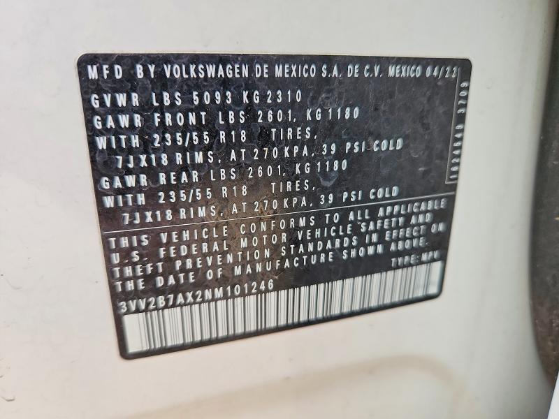 Продаж на аукціоні авто 2022 Volkswagen Tiguan, vin: 3VV2B7AX2NM101246, номер лоту: 78376605