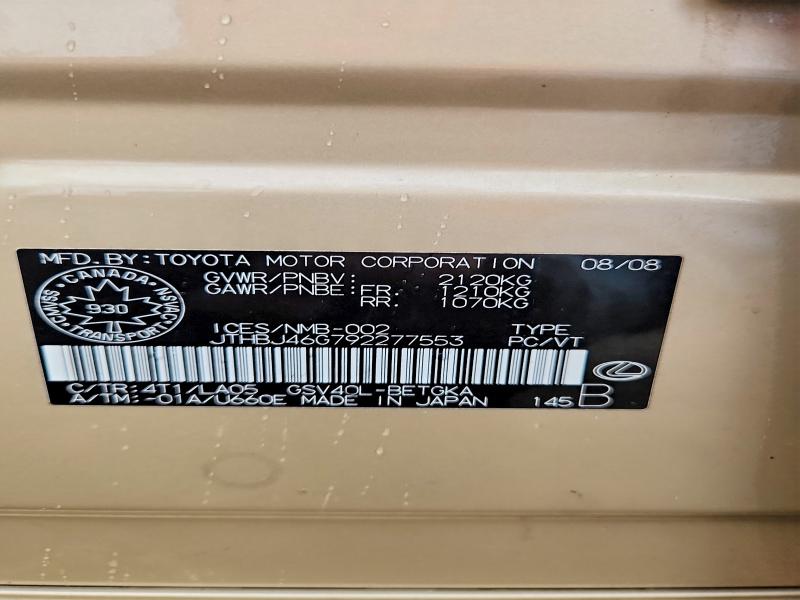 Продаж на аукціоні авто 2009 Lexus Es 350, vin: JTHBJ46G792277553, номер лоту: 79801135