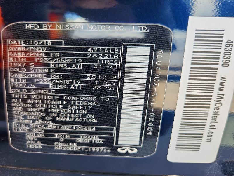 Aukcja sprzedaży 2019 Infiniti Qx50, vin: 3PCAJ5M14KF125654, numer aukcji: 41994306