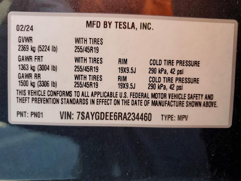 Продажа на аукционе авто 2024 Tesla Model Y, vin: 7SAYGDEE6RA234460, номер лота: 47019946