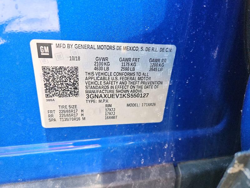 Продажа на аукционе авто 2019 Chevrolet Equinox, vin: 3GNAXUEV1KS550127, номер лота: 47767736