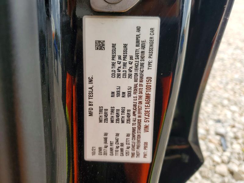 Продаж на аукціоні авто 2021 Tesla Model 3, vin: 5YJ3E1EA6MF100150, номер лоту: 79746835
