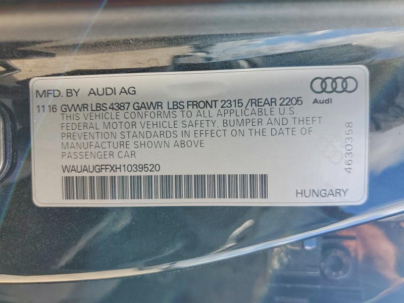 Aukcja sprzedaży 2017 Audi A3, vin: WAUAUGFFXH1039520, numer aukcji: 47601866