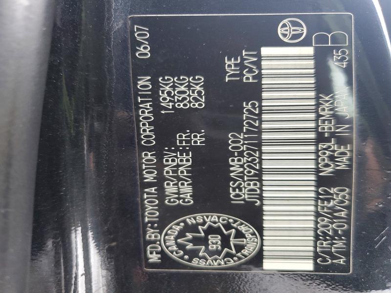 47257176 :رقم المزاد ، JTDBT923271172725 vin ، 2007 Toyota Yaris مزاد بيع