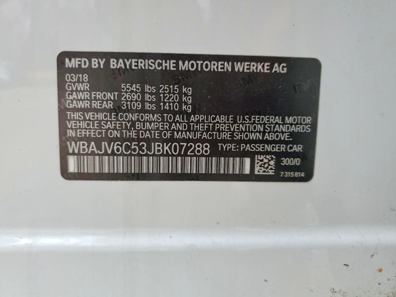 45640086 :رقم المزاد ، WBAJV6C53JBK07288 vin ، 2018 Bmw 640 مزاد بيع