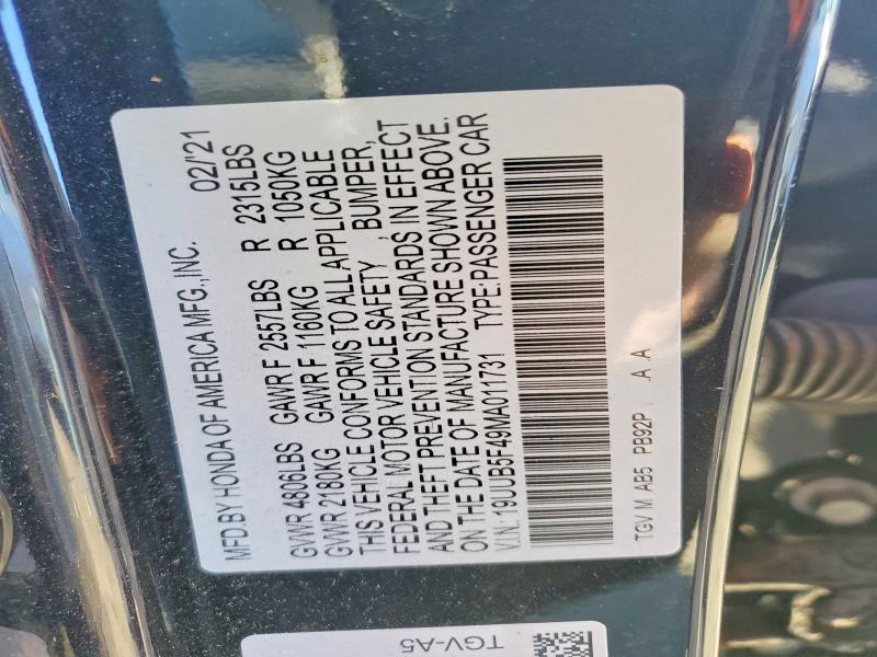 Aukcja sprzedaży 2021 Acura Tlx, vin: 19UUB5F49MA011731, numer aukcji: 46290046