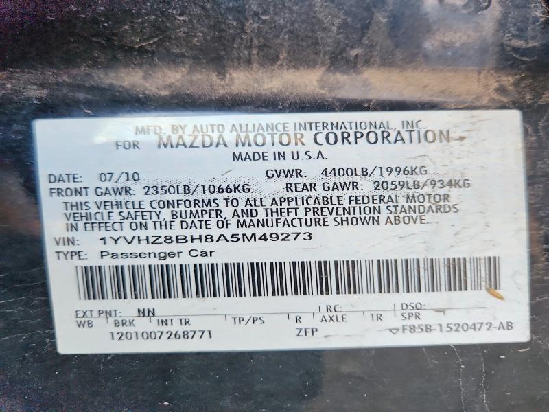 45529056 :رقم المزاد ، 1YVHZ8BH8A5M49273 vin ، 2010 Mazda 6 مزاد بيع