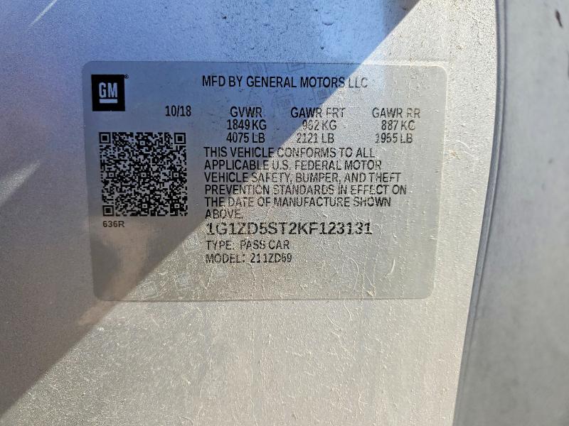 41877696 :رقم المزاد ، 1G1ZD5ST2KF123131 vin ، 2019 Chevrolet Malibu مزاد بيع
