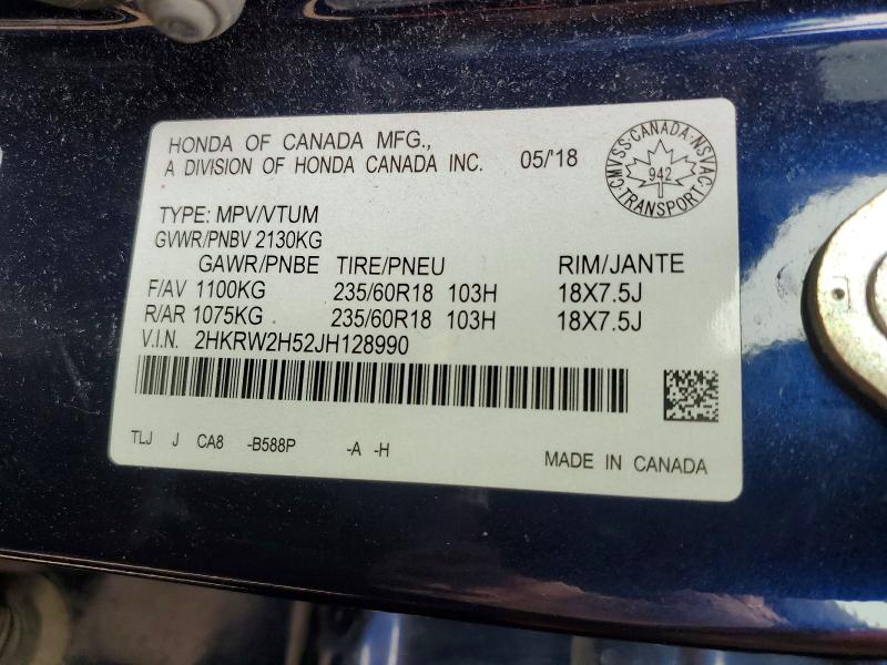Продаж на аукціоні авто 2018 Honda Cr-v, vin: 2HKRW2H52JH128990, номер лоту: 46912186