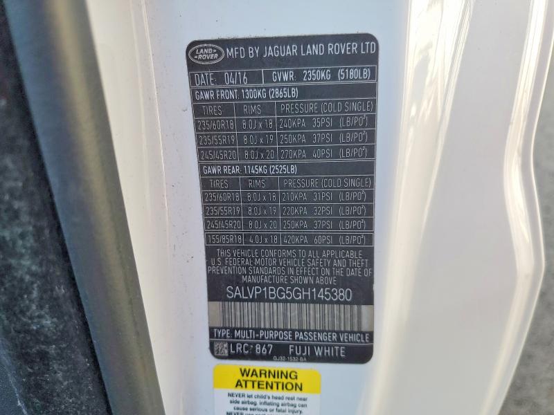 Продажа на аукционе авто 2016 Land Rover Range Rover Evoque, vin: SALVP1BG5GH145380, номер лота: 41726846