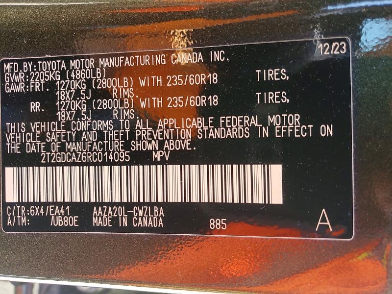 Aukcja sprzedaży 2024 Lexus Nx 250, vin: 2T2GDCAZ6RC014095, numer aukcji: 46821296