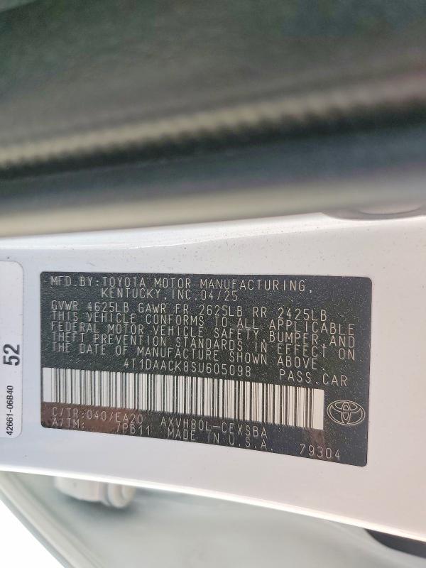 Aukcja sprzedaży 2025 Toyota Camry, vin: 4T1DAACK8SU605098, numer aukcji: 47713636