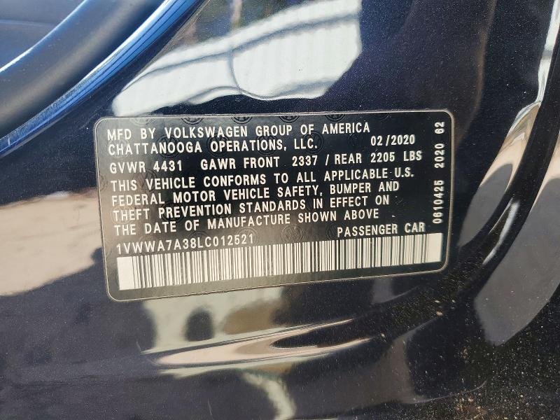 Aukcja sprzedaży 2020 Volkswagen Passat, vin: 1VWWA7A38LC012521, numer aukcji: 46445286